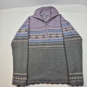Eddie Bauer Collectibles Beaded Fair Isle 1/4 Zip Sweater Tall M Angora Blend